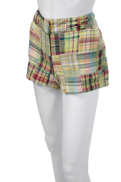 J Crew Unisex Green Plaid 100% Cotton Button Shorts Size 6