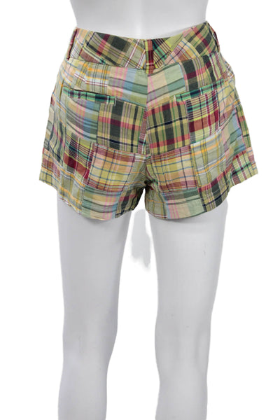 J Crew Unisex Green Plaid 100% Cotton Button Shorts Size 6