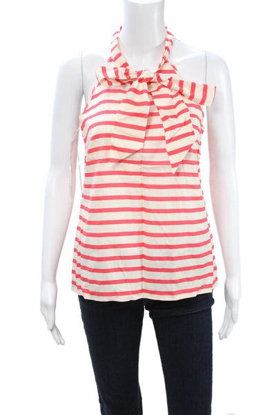 J Crew Womens Silk Striped High Neck Tie Sleeveless Blouse Beige Size 4