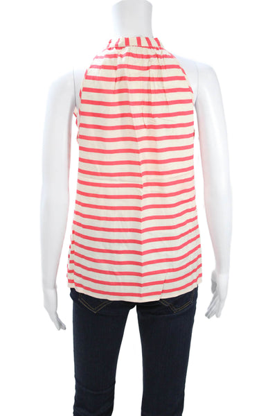 J Crew Womens Silk Striped High Neck Tie Sleeveless Blouse Beige Size 4