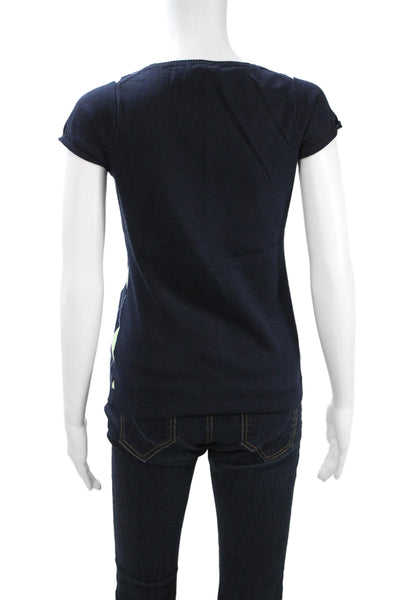 J Crew Women Argyle Cotton Crew Neck Tee Dark Blue Short Sleeve Size S