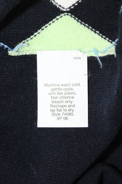 J Crew Women Argyle Cotton Crew Neck Tee Dark Blue Short Sleeve Size S