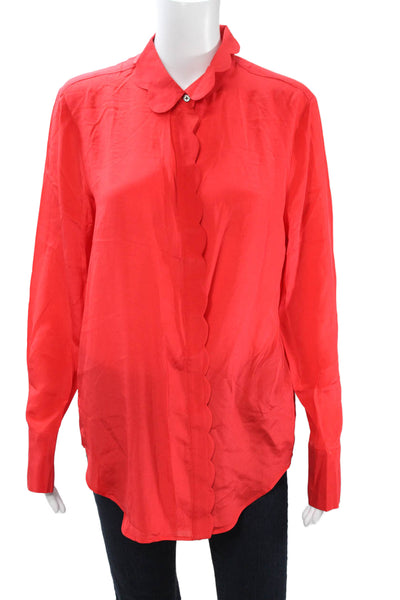 Banana Republic Women Red Collared Button-Up Blouse Long Sleeve Size M