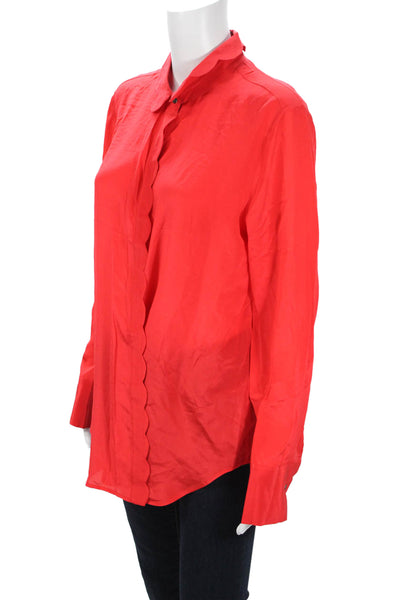 Banana Republic Women Red Collared Button-Up Blouse Long Sleeve Size M