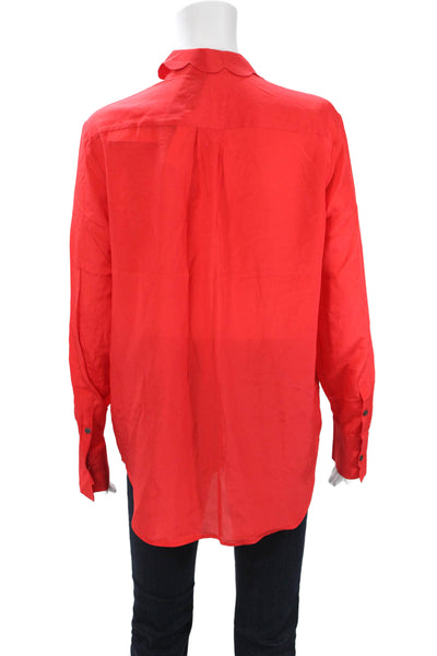 Banana Republic Women Red Collared Button-Up Blouse Long Sleeve Size M