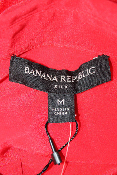 Banana Republic Women Red Collared Button-Up Blouse Long Sleeve Size M
