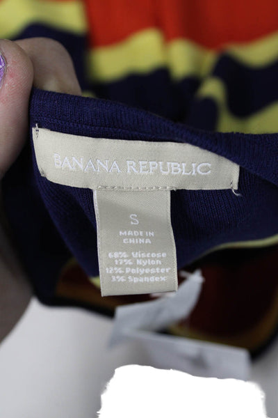 Banana Republic Women Striped Dark Blue 3/4 Sleeve Round Neck Sweater Size S