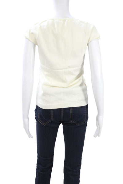 J Crew Women T-Shirt Beige 100% Cotton Argyle Crew Neck Short Sleeve Size S