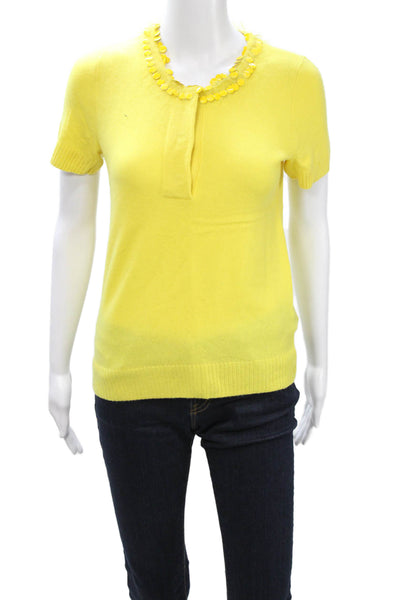 J Crew Collection Womens Cashmere Blend Crewneck Short Sleeve Yellow Top Size S