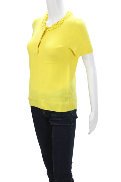J Crew Collection Womens Cashmere Blend Crewneck Short Sleeve Yellow Top Size S