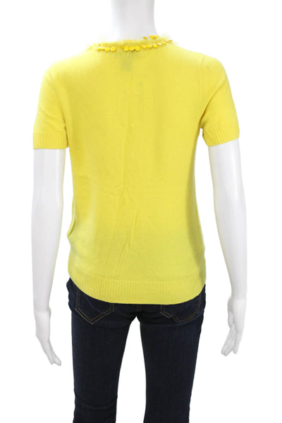J Crew Collection Womens Cashmere Blend Crewneck Short Sleeve Yellow Top Size S