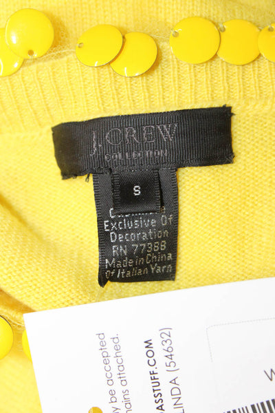 J Crew Collection Womens Cashmere Blend Crewneck Short Sleeve Yellow Top Size S