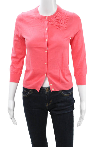 J Crew Womens Pink Cotton Cashmere Cardigan Crew Neck 3/4 Sleeve Size XS