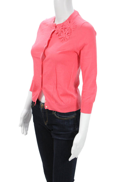 J Crew Womens Pink Cotton Cashmere Cardigan Crew Neck 3/4 Sleeve Size XS