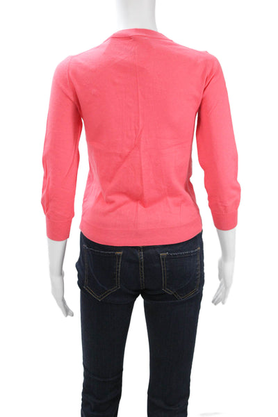 J Crew Womens Pink Cotton Cashmere Cardigan Crew Neck 3/4 Sleeve Size XS