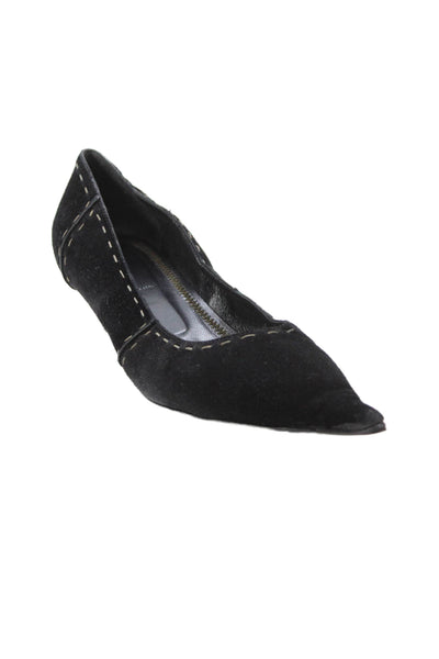 Fendi Womens Suede Pointed Toe Slip-On Kitten Heels Black Size 10.5
