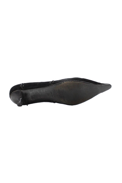 Fendi Womens Suede Pointed Toe Slip-On Kitten Heels Black Size 10.5