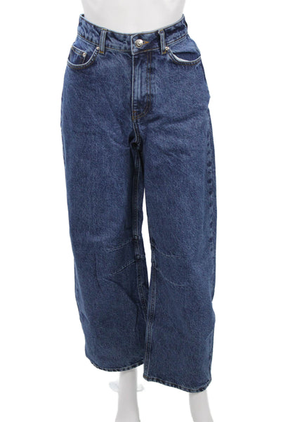 Aligne Women Wide-Leg Dark Blue High Rise Organic Cotton Jeans Size 25
