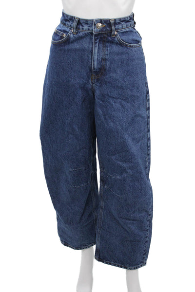 Aligne Women Wide Leg Jeans Dark Blue High Rise 29 Inseam 100% Cotton Size 24