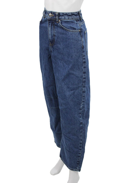 Aligne Women Wide Leg Jeans Dark Blue High Rise 29 Inseam 100% Cotton Size 24