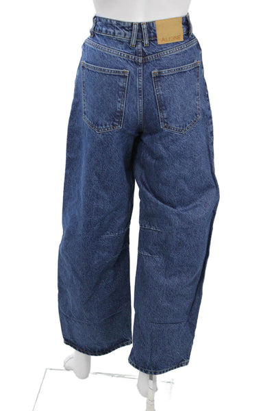 Aligne Women Wide Leg Jeans Dark Blue High Rise 29 Inseam 100% Cotton Size 24
