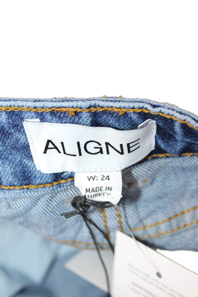 Aligne Women Wide Leg Jeans Dark Blue High Rise 29 Inseam 100% Cotton Size 24