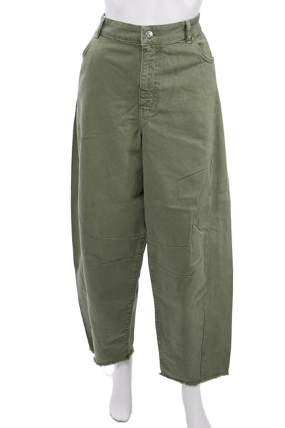 Aligne Unisex Cropped Chino Pants Green 100% Organic Cotton High Rise Size 34