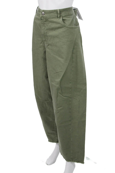 Aligne Unisex Cropped Chino Pants Green 100% Organic Cotton High Rise Size 34