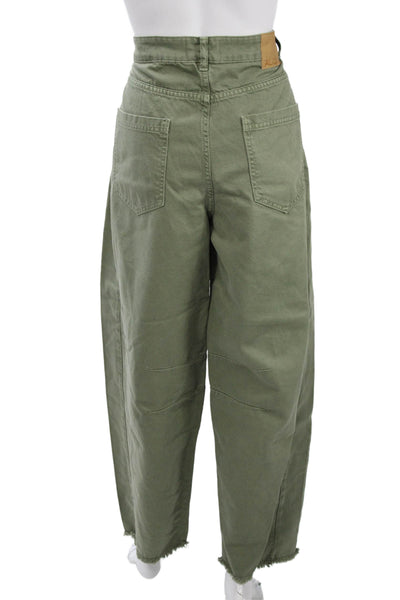 Aligne Unisex Cropped Chino Pants Green 100% Organic Cotton High Rise Size 34