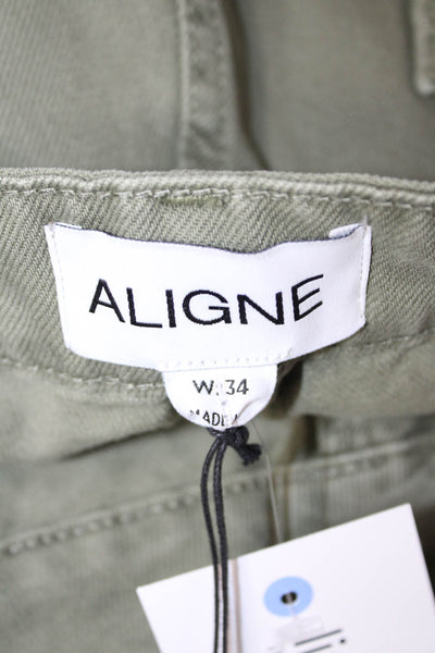 Aligne Unisex Cropped Chino Pants Green 100% Organic Cotton High Rise Size 34