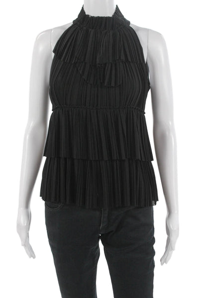 Elie Tahari Women High Neck Sleeveless Black Blouse Zip Size XS