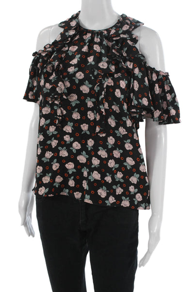 Rebecca Taylor Womens Black Silk High Neck Floral Tie Sleeveless Blouse Size 2