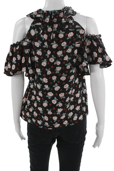 Rebecca Taylor Womens Black Silk High Neck Floral Tie Sleeveless Blouse Size 2