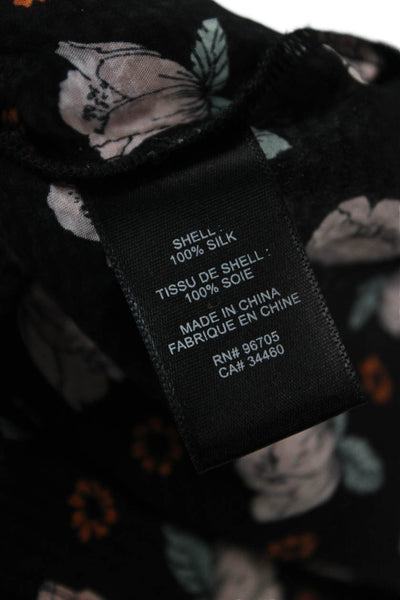 Rebecca Taylor Womens Black Silk High Neck Floral Tie Sleeveless Blouse Size 2