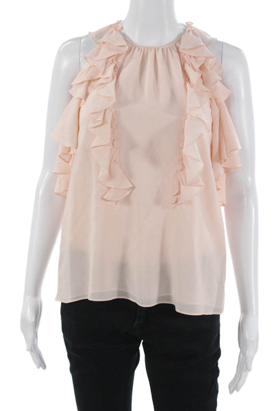 Rebecca Taylor Womens Pink Silk High Neck Sleeveless Blouse Button Size 4