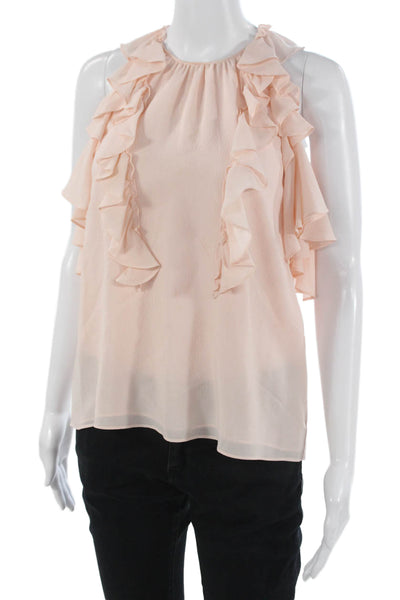 Rebecca Taylor Womens Pink Silk High Neck Sleeveless Blouse Button Size 4