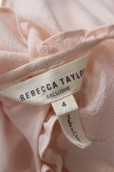 Rebecca Taylor Womens Pink Silk High Neck Sleeveless Blouse Button Size 4