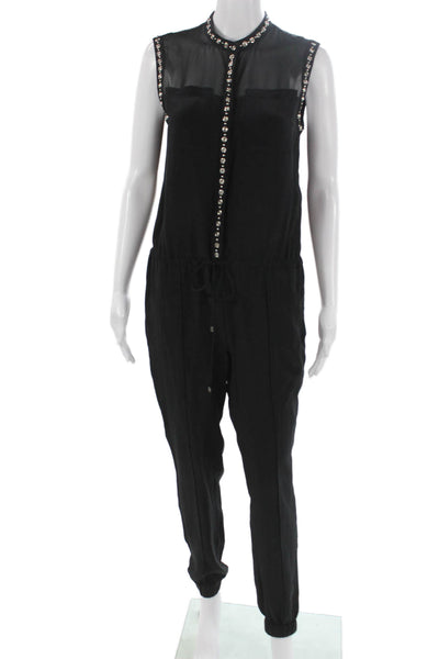 Rebecca Taylor Women Silk Sleeveless Jumpsuit Round Neck Black Solid Size 2