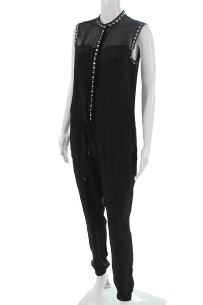 Rebecca Taylor Women Silk Sleeveless Jumpsuit Round Neck Black Solid Size 2