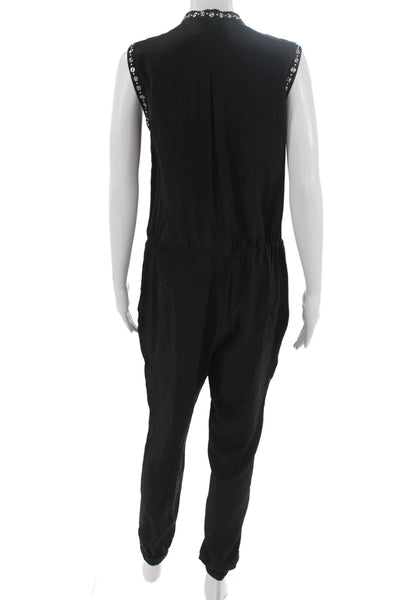 Rebecca Taylor Women Silk Sleeveless Jumpsuit Round Neck Black Solid Size 2