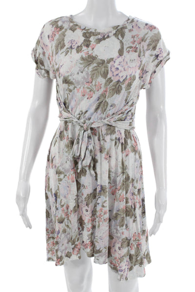 Rebecca Taylor Womens White Silk Floral T-Shirt Dress Size XS