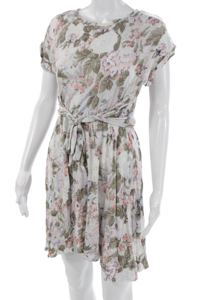 Rebecca Taylor Womens White Silk Floral T-Shirt Dress Size XS