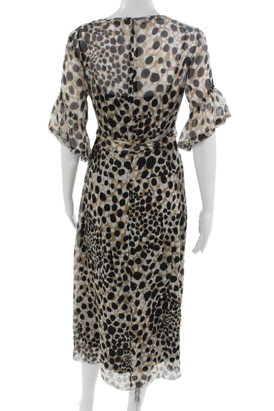 Elie Tahari Women Beige Silk Wrap Dress V-Neck Knee Length Size 2