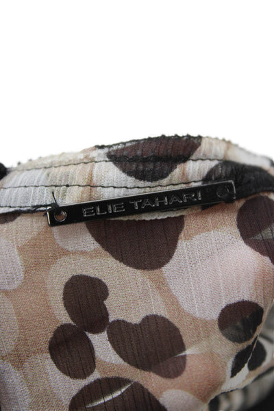 Elie Tahari Women Beige Silk Wrap Dress V-Neck Knee Length Size 2
