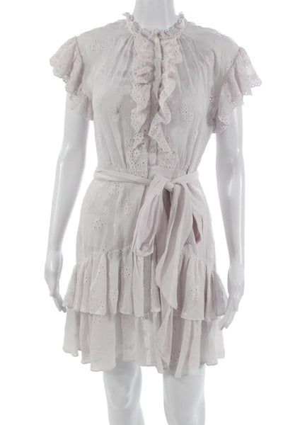 Rebecca Taylor Womens Shirt Dress Pink Floral Cotton Silk High Neck Size 0