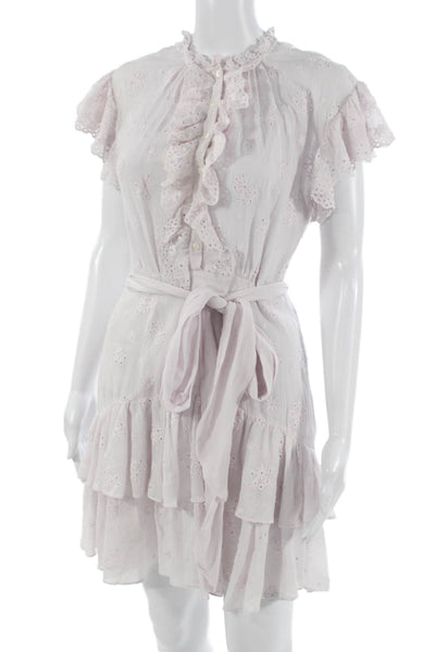 Rebecca Taylor Womens Shirt Dress Pink Floral Cotton Silk High Neck Size 0