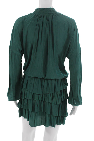 Ramy Brook Women Mini Shift Dress Green Long Sleeve V-Neck Polyester Size S