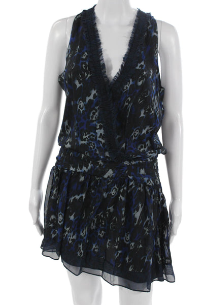 Ramy Brook Womens Black Leopard Blouson Mini Dress V-Neck Sleeveless Size 2