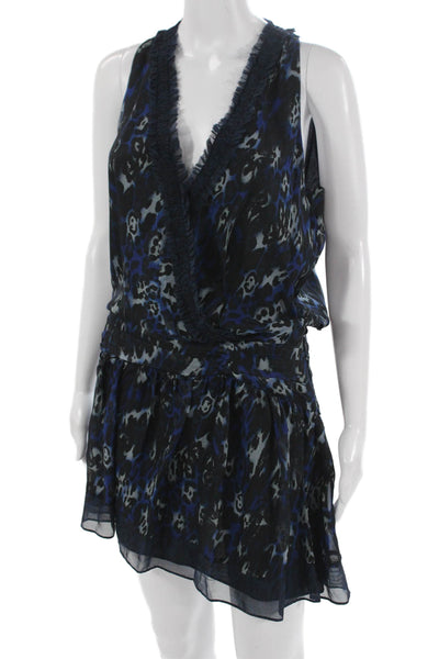 Ramy Brook Womens Black Leopard Blouson Mini Dress V-Neck Sleeveless Size 2