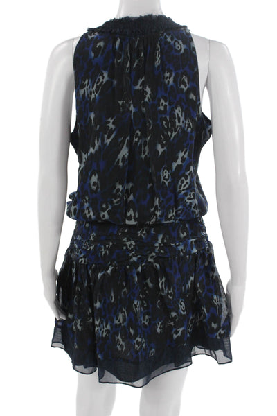Ramy Brook Womens Black Leopard Blouson Mini Dress V-Neck Sleeveless Size 2